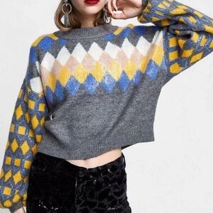 Zara Argyle Knit Sweater